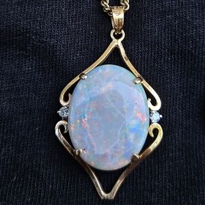 14k Opal And Diamond Chip Pendant